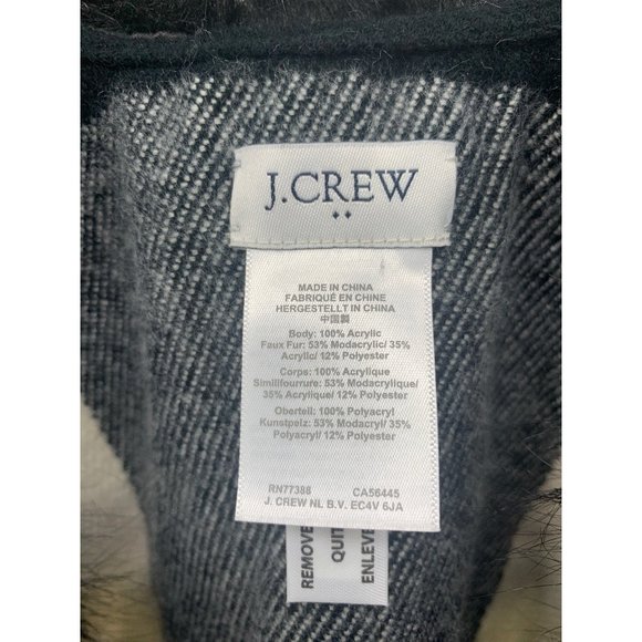 J Crew Womans Cape Scarf with Faux Fur Buffalo Plaid Cream  Black - Picture 2 of 6
